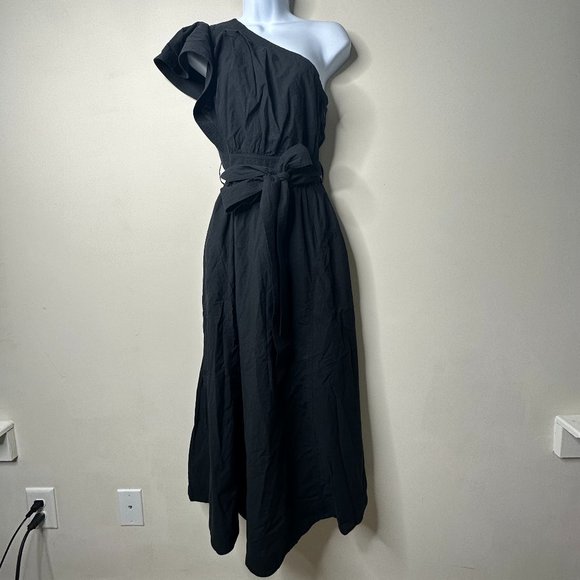 Madewell Brooke One Shoulder Ruffle Midi Dress Black Size 2 NEW - Picture 2 of 9